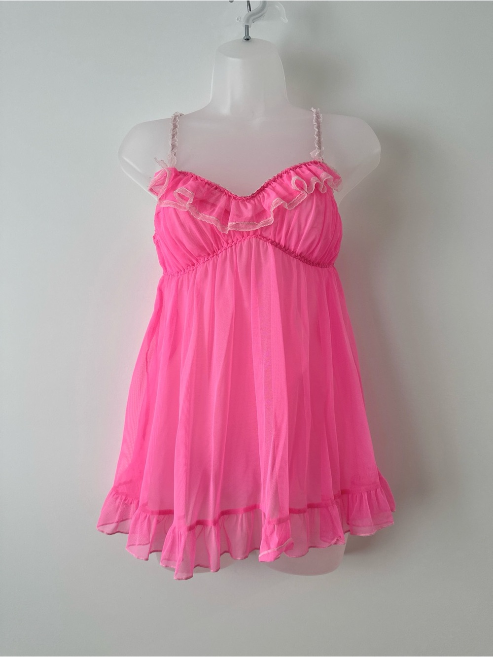 victoria secret neon pink ruffle babydoll top with rhinestone bow